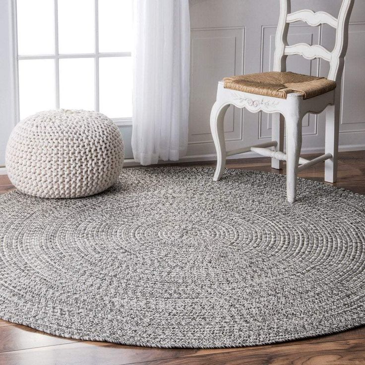 ZACOO Machine Braided Polyester Light Gray Machine Washable Rug